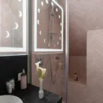 Salle de bain Exécutive Marie-Agnès Gillot avec des carreaux roses et une douche à l’hôtel Astra Opéra