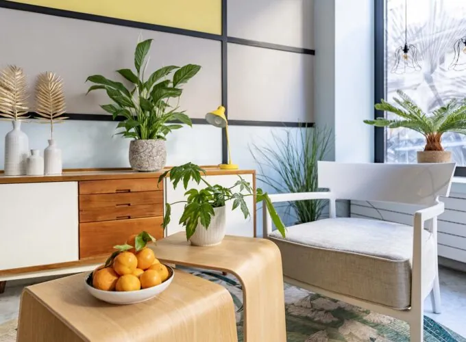 Vue du lobby de l’hôtel 3 étoiles Palm à Paris, un espace où l’originalité se mêle au confort, offrant une expérience unique et agréable