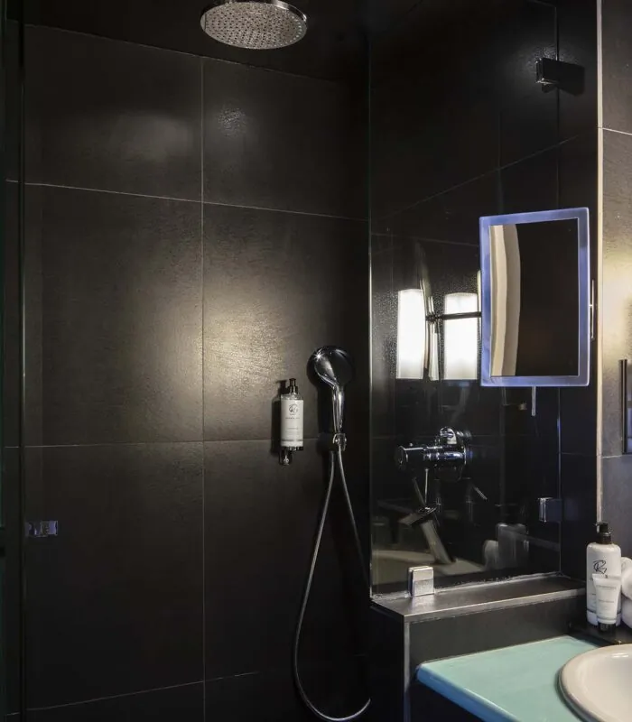 Salle de bain Chambre Single avec un lavabo, un miroir et une pomme de douche à l’hôtel Regent’s Garden