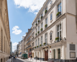Exterior view of the façade of the 4-star Malte Hotel by the Astotel group in Paris, 2nd arrondissement